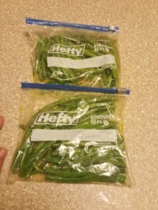 Green Beans Marinating in Baggies