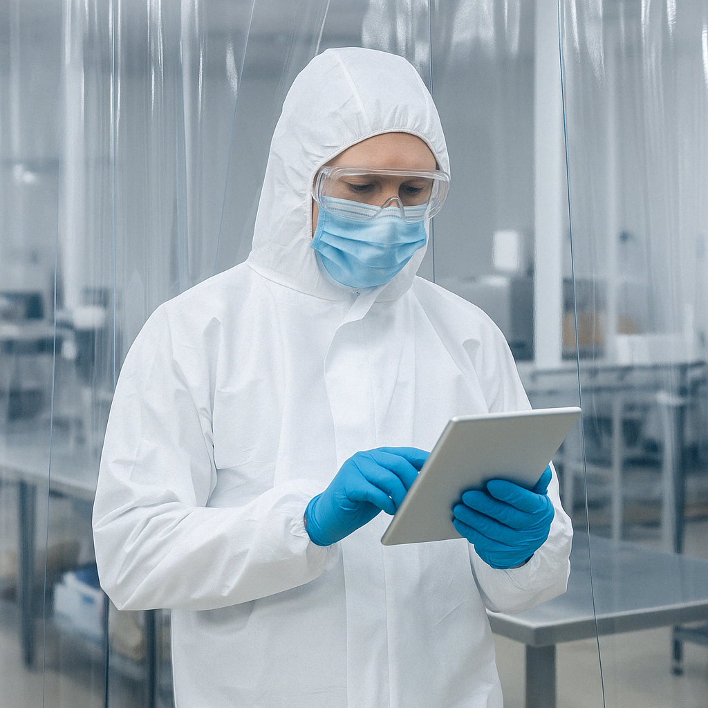A sterile cleanroom laboratory environment with stainless steel equipment, representing pharmaceutical or regulatory testing facilities.